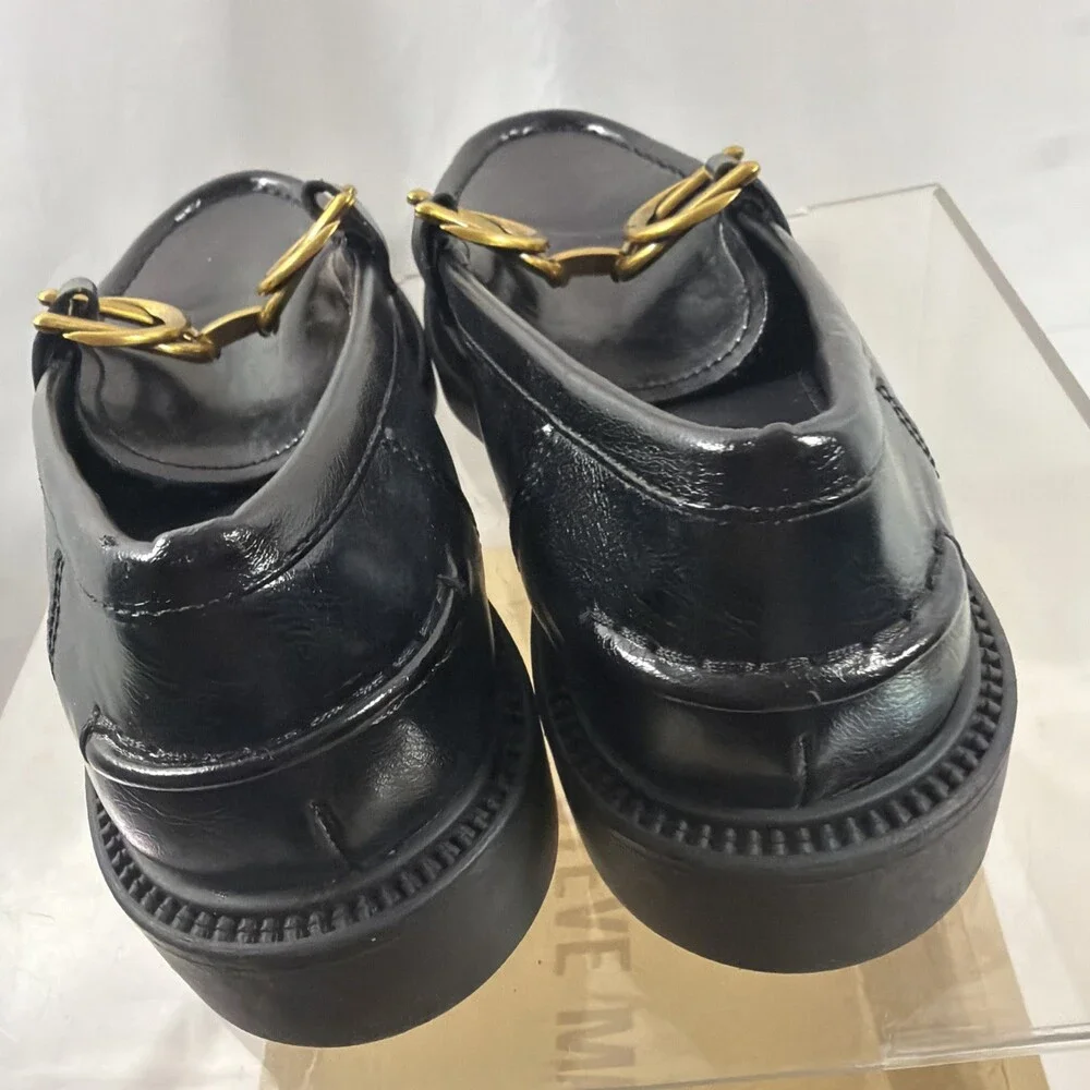 Steve Madden Women's 6.5 Black Gold Buckle Loafers Slip-On Sheila